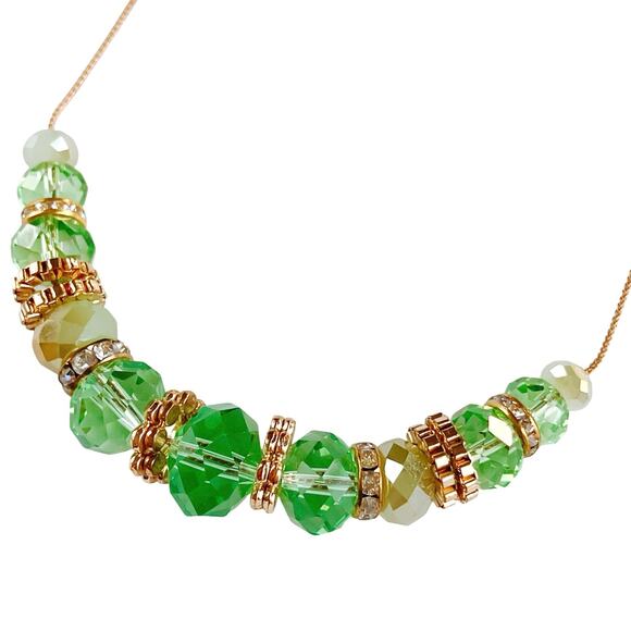 Faceted Green Glass Bead Necklace Forest and Sage Green Statement Jewelry - Picture 1 of 10